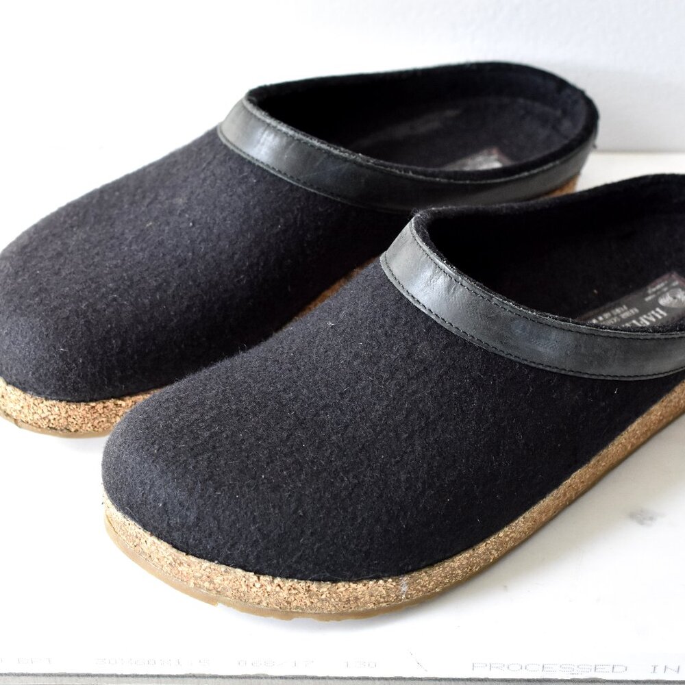 HAFLINGER Unisex GZL Leather Trim Grizzly Arch Support Wool Clogs Black Size 42